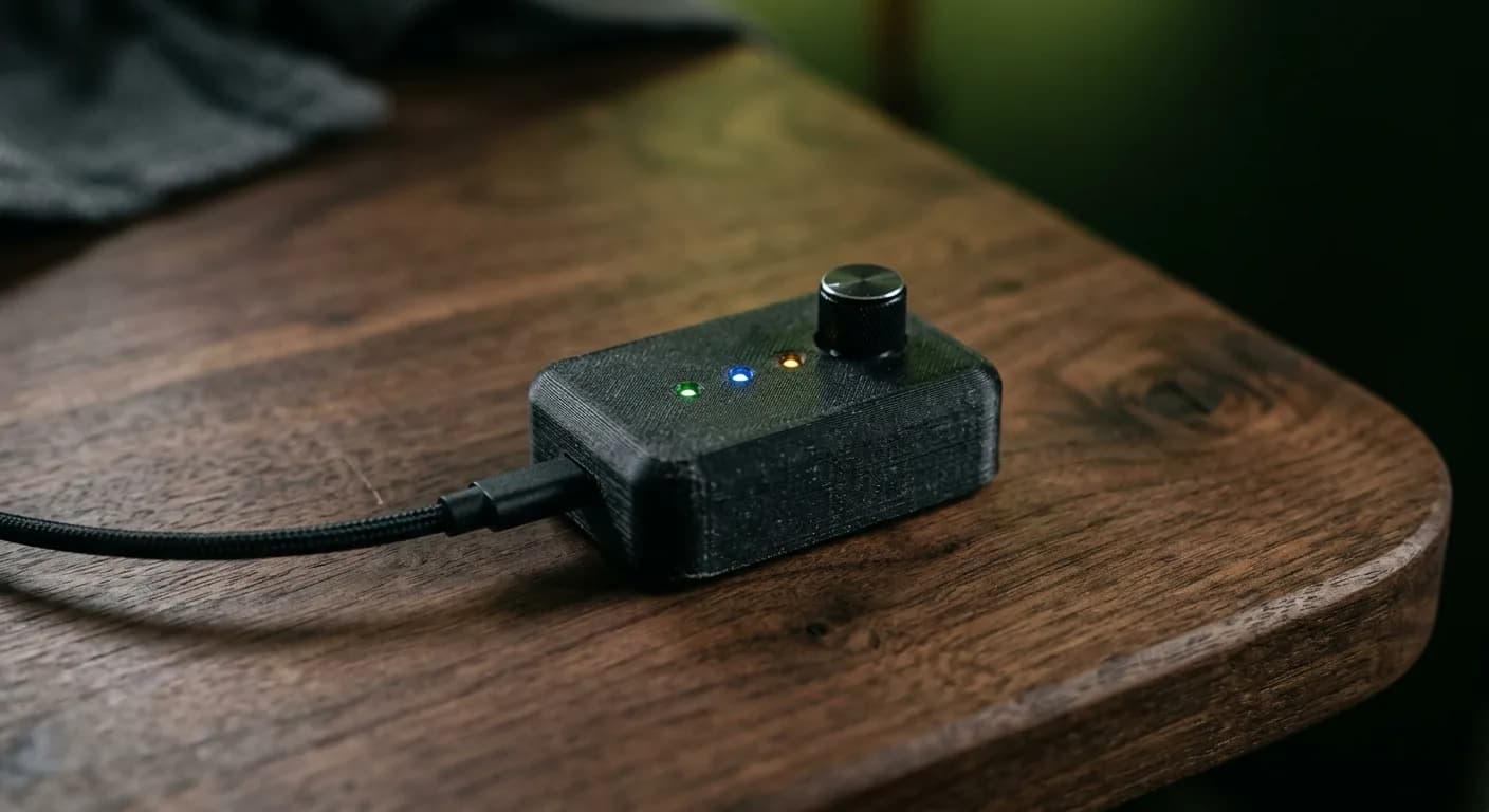 Prototype in-house LED lighting controller with RGB status LEDs